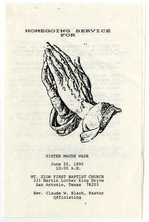 Primary view of object titled '[Funeral Program for Maude Wade, June 20, 1990]'.