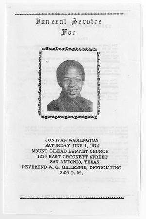 Primary view of object titled '[Funeral Program for Jon Ivan Washington, June 1, 1974]'.