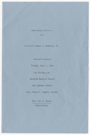 Primary view of object titled '[Funeral Program for Reverend Cammie L. Watkins, Jr., June 1, 1984]'.