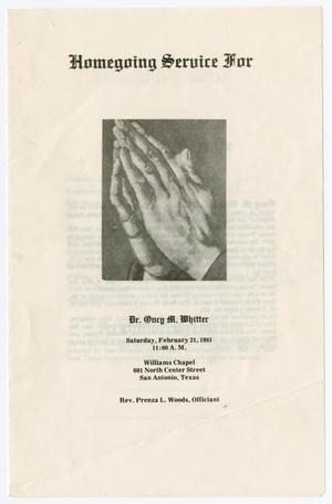 Primary view of object titled '[Funeral Program for Dr. Oncy M. Whitter, February 21, 1981]'.