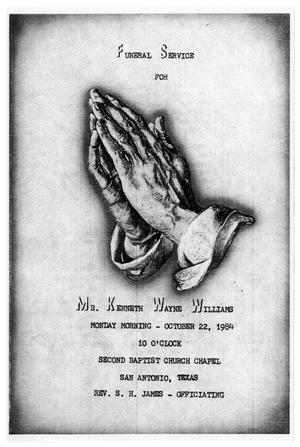 Primary view of object titled '[Funeral Program for Kenneth Wayne Williams, October 22, 1984]'.