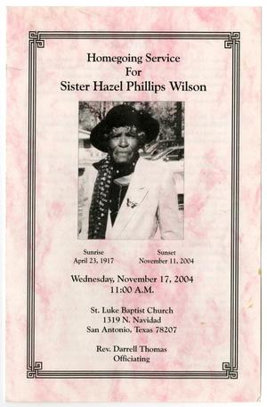 Primary view of object titled '[Funeral Program for Hazel Phillips Wilson, November 17, 2004]'.