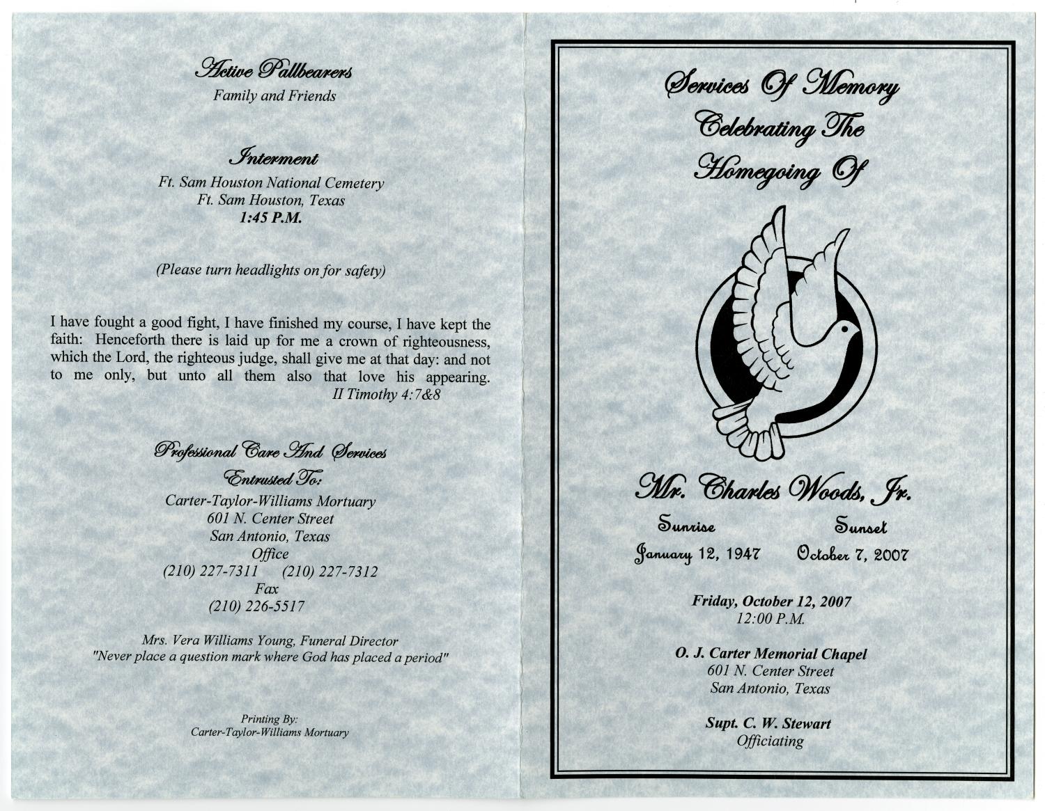 [Funeral Program for Charles Woods, Jr., October 12, 2007]
                                                
                                                    [Sequence #]: 3 of 3
                                                
