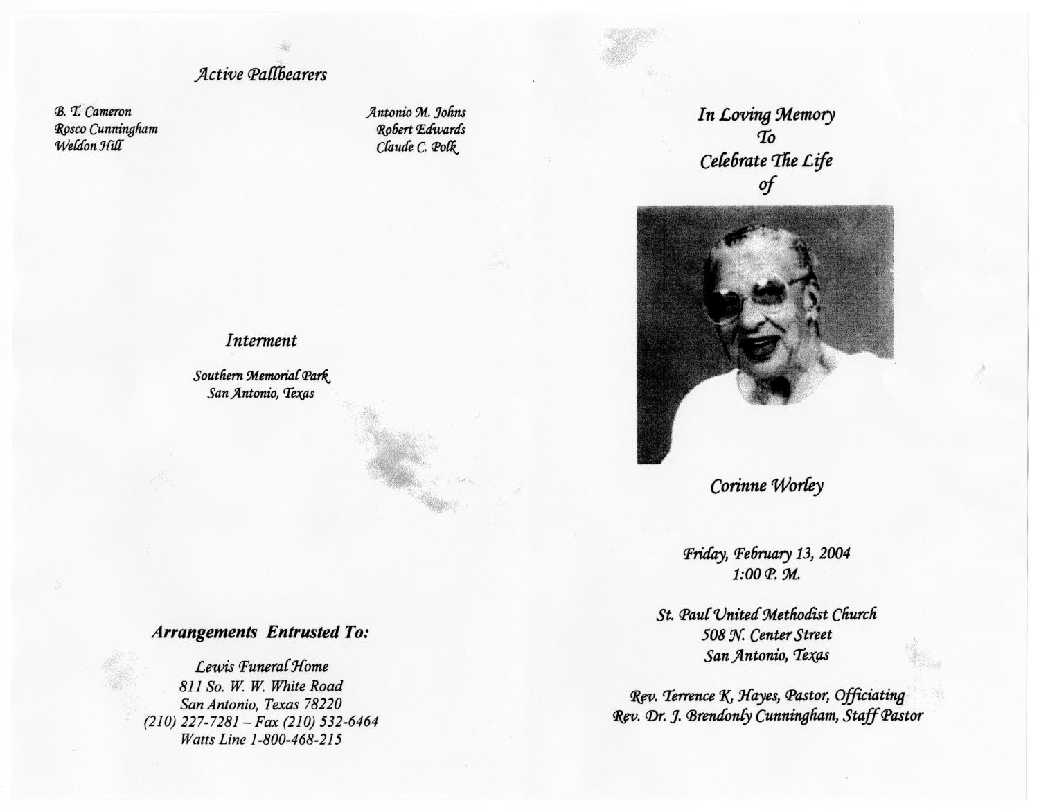 [Funeral Program for Corinne Worley, February 13, 2004]
                                                
                                                    [Sequence #]: 3 of 3
                                                