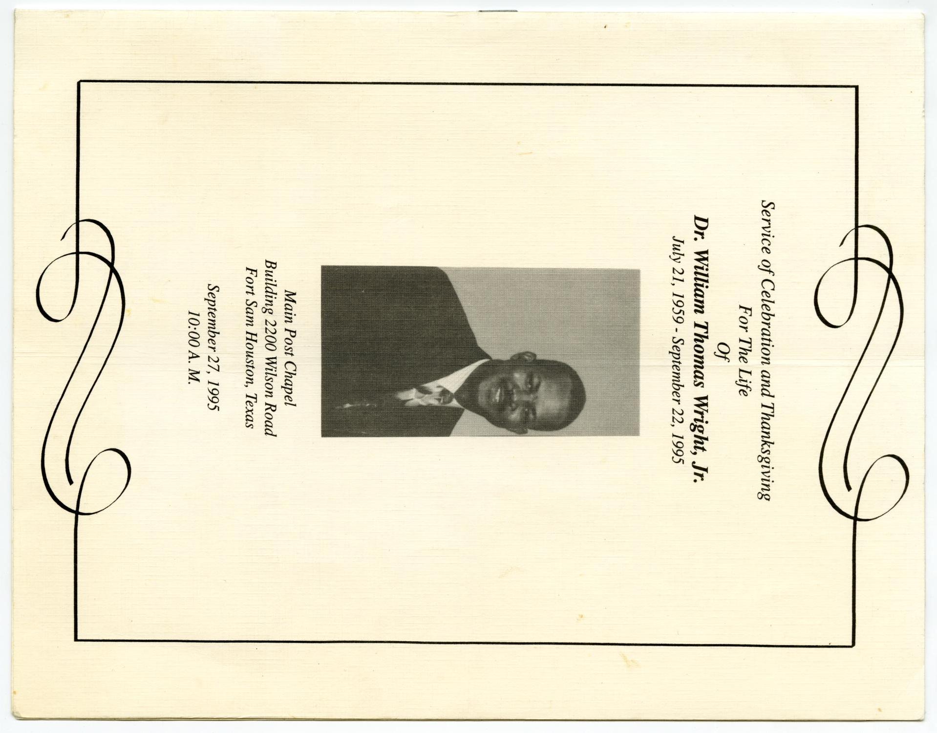 [Funeral Program for William Thomas Wright, Jr., September 27, 1995]
                                                
                                                    [Sequence #]: 1 of 14
                                                