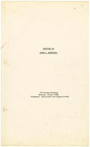 Primary view of object titled 'Resume of John J. Herrera'.