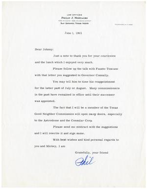 Primary view of object titled '[Letter from Philip J. Montalbo to John J. Herrera - 1965-06-01]'.