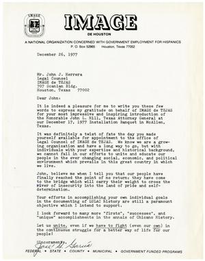 Primary view of object titled '[Letter from Jose G. Garcia to John J. Herrera - 1977-12-26]'.