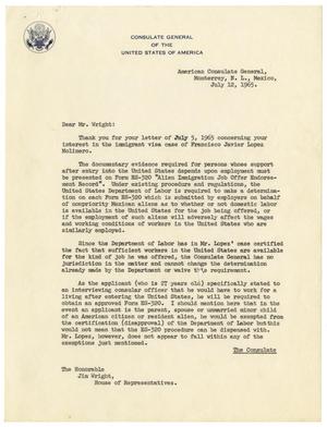 Primary view of object titled '[Letter from Theo C. Adams to Jim Wright - 1965-07-12]'.