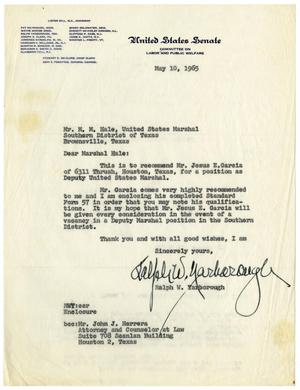 Primary view of object titled '[Letter from Ralph Yarborough to M. M. Hale - 1965-05-10]'.