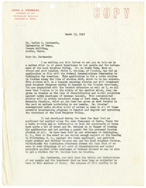 Primary view of [Letter from John J. Herrera to Carlos E. Castañeda - 1947-03-13]