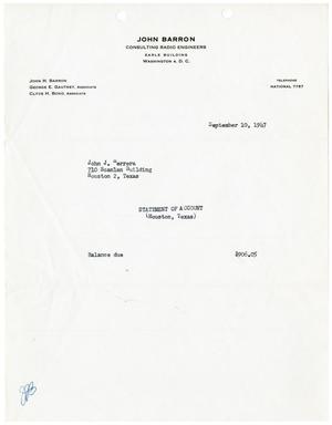 Primary view of [Statement of Account for John J. Herrera from John Barron Consulting Radio Engineers - September 10, 1947]