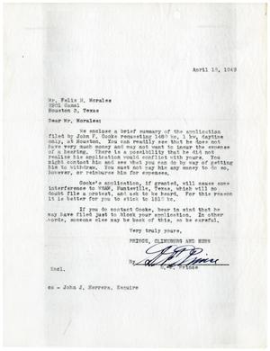Primary view of object titled '[Letter from D. F. Prince to Felix H. Morales - 1949-04-18]'.