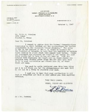 Primary view of [Letter from D. F. Prince to Felix H. Morales - 1947-10-01]
