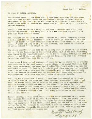 Primary view of object titled '[Letter from Kenith L. Ballard - 1962-04-02]'.