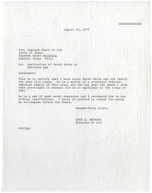 Primary view of object titled '[Letter from John J. Herrera to the Supreme Court of the State of Texas - 1977-08-29]'.