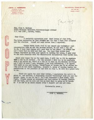 Primary view of object titled '[Letter from John J. Herrera to Blas M. Salinas - 1950-08]'.