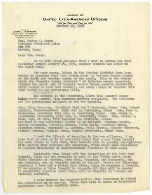 Primary view of object titled '[Letter from John J. Herrera to George J. Garza - 1951-01-15]'.