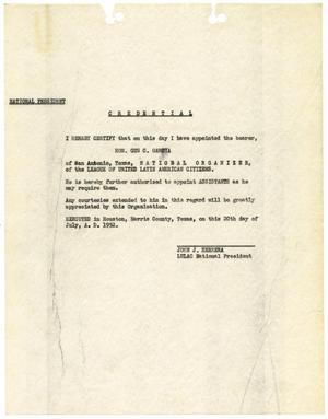 Primary view of object titled '[Appointment of Gus C. Garcia to position of LULAC National Organizer by John J. Herrera, LULAC National President - July 20, 1952]'.