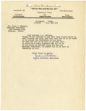 Primary view of object titled '[Letter from Julian Castillo to John J. Herrera - 1953-01-13]'.