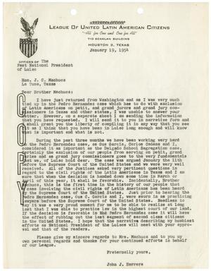 Primary view of object titled '[Letter from John J. Herrera to J.C. Machuca - 1954-01-19]'.