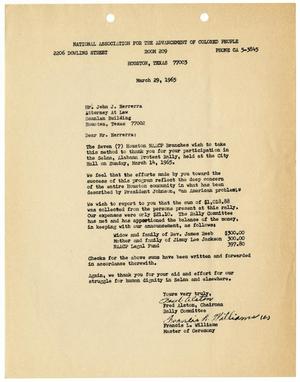 Primary view of object titled '[Letter from Fred Alston and Francis L. Williams to John J. Herrera - 1965-03-29]'.