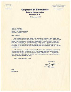 Primary view of object titled '[Letter from Bob Casey to John J. Herrera - 1966-01-28]'.