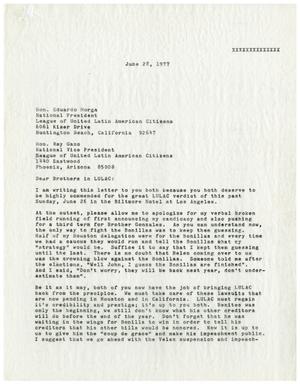 Primary view of object titled '[Letter from John J. Herrera to Eduardo Morga and Ray A. Gano - 1977-06-28]'.