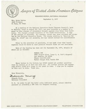 Primary view of object titled '[Letter from Eduardo Morga to Belen Robles - 1977-09-02]'.