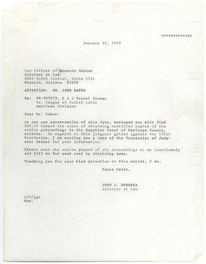 Primary view of object titled '[Letter from John J. Herrera to John Baker - 1977-01-12]'.
