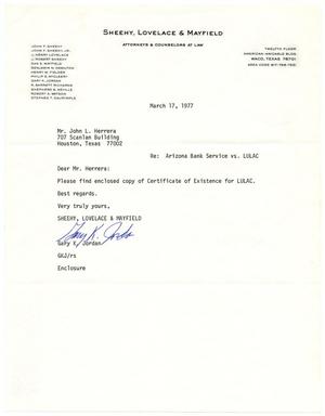 [Letter from Gary K. Jordan to John J. Herrera - 1977-03-17]