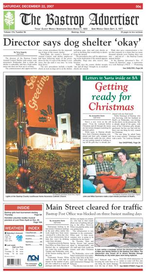 Primary view of object titled 'The Bastrop Advertiser (Bastrop, Tex.), Vol. 154, No. 86, Ed. 1 Saturday, December 22, 2007'.