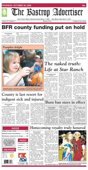 Primary view of object titled 'The Bastrop Advertiser (Bastrop, Tex.), Vol. 155, No. 71, Ed. 1 Thursday, October 30, 2008'.