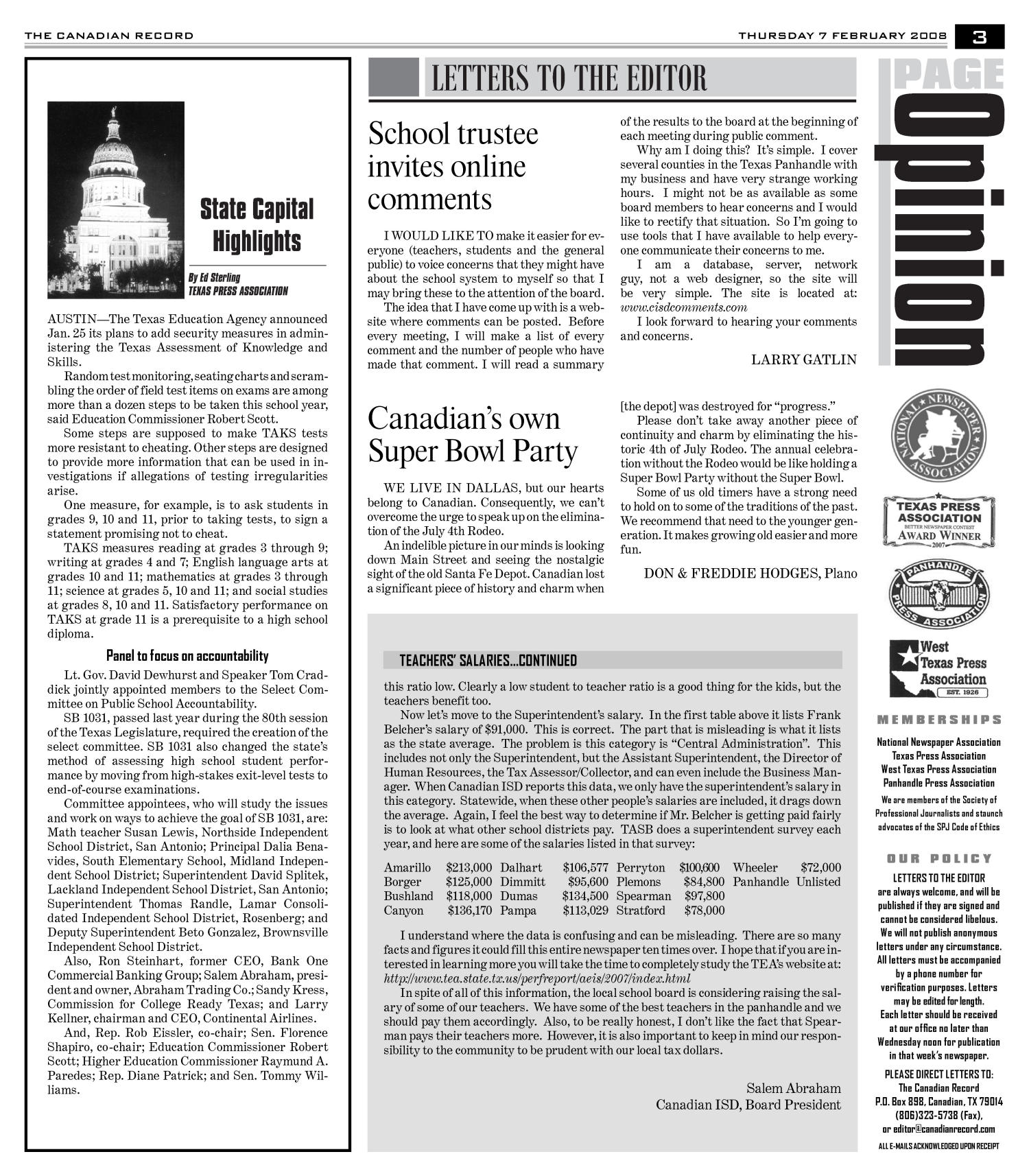 The Canadian Record (Canadian, Tex.), Vol. 118, No. 06, Ed. 1 Thursday, February 7, 2008
                                                
                                                    [Sequence #]: 3 of 36
                                                