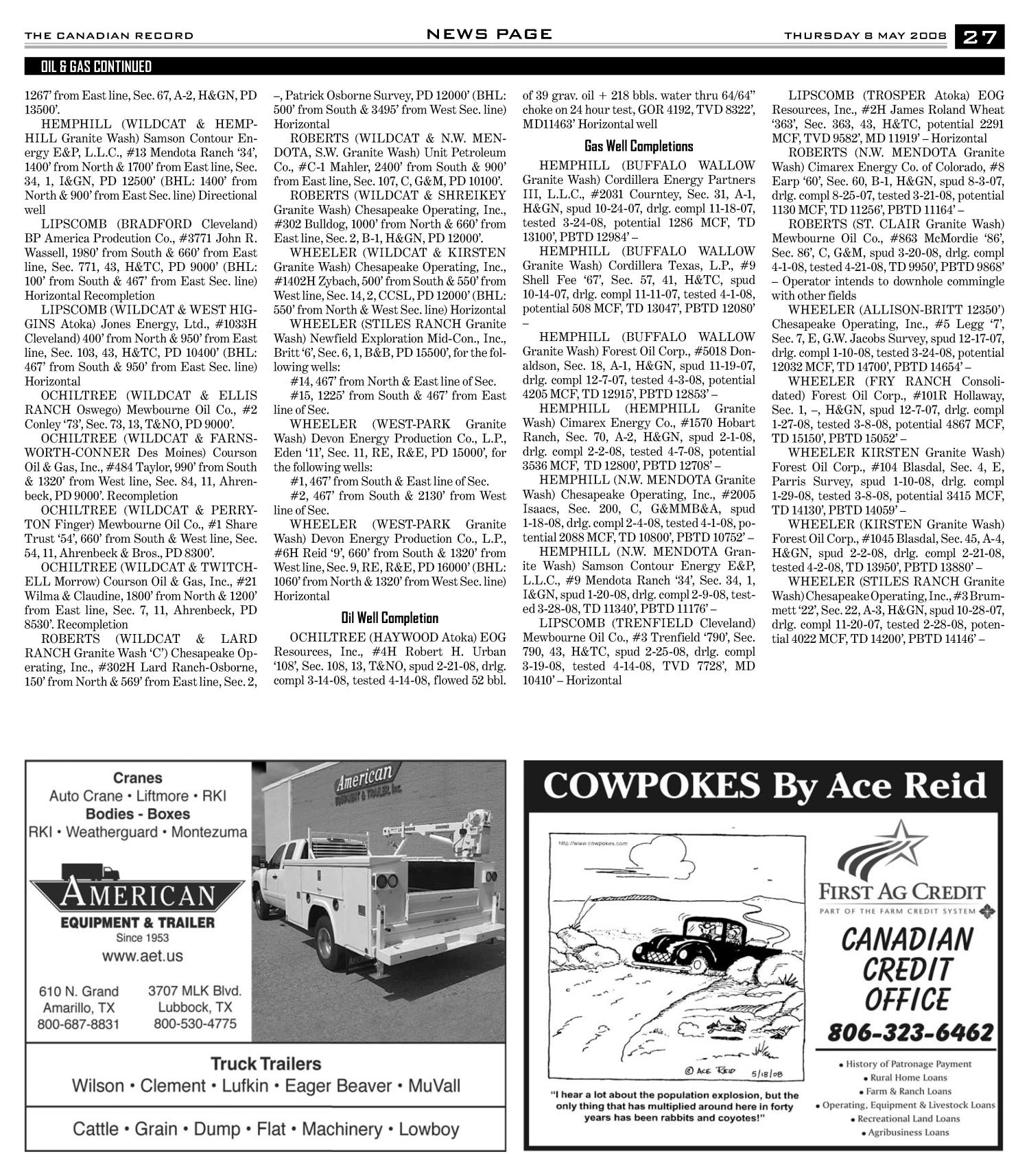 The Canadian Record (Canadian, Tex.), Vol. 118, No. 19, Ed. 1 Thursday, May 8, 2008
                                                
                                                    [Sequence #]: 27 of 32
                                                