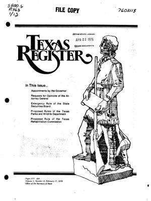 Primary view of object titled 'Texas Register, Volume 1, Number 13, Pages 377-400, February 17, 1976'.