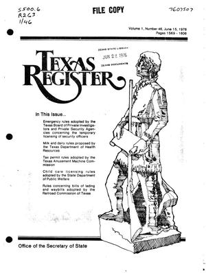 Primary view of object titled 'Texas Register, Volume 1, Number 46, Pages 1569-1606, June 15, 1976'.