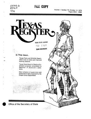 Primary view of object titled 'Texas Register, Volume 1, Number 79, Pages 2853-2898, October 12, 1976'.