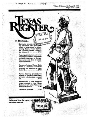 Primary view of object titled 'Texas Register, Volume 3, Number 58, Pages 2733-2786, August 8, 1978'.