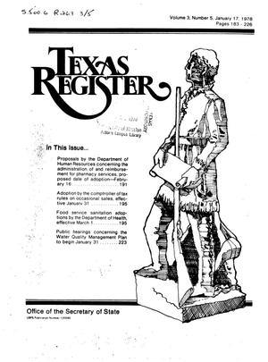 Primary view of object titled 'Texas Register, Volume 3, Number 5, Pages 183-226, January 17, 1978'.