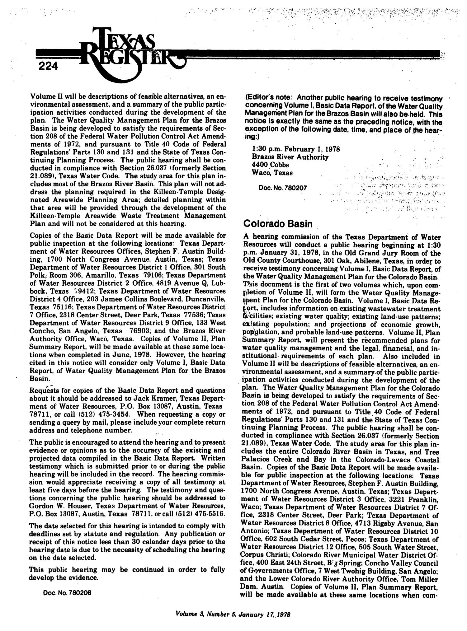 Texas Register, Volume 3, Number 5, Pages 183-226, January 17, 1978
                                                
                                                    224
                                                