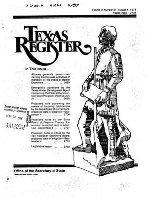 Primary view of object titled 'Texas Register, Volume 3, Number 57, Pages 2685-2731, August 4, 1978'.