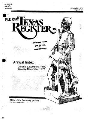 Primary view of object titled 'Texas Register, Volume 2, 1977 Annual Index, Pages 1-69, January 24, 1978'.