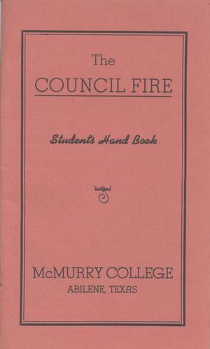 Primary view of object titled 'Council Fire, Handbook of McMurry College, [1934]'.