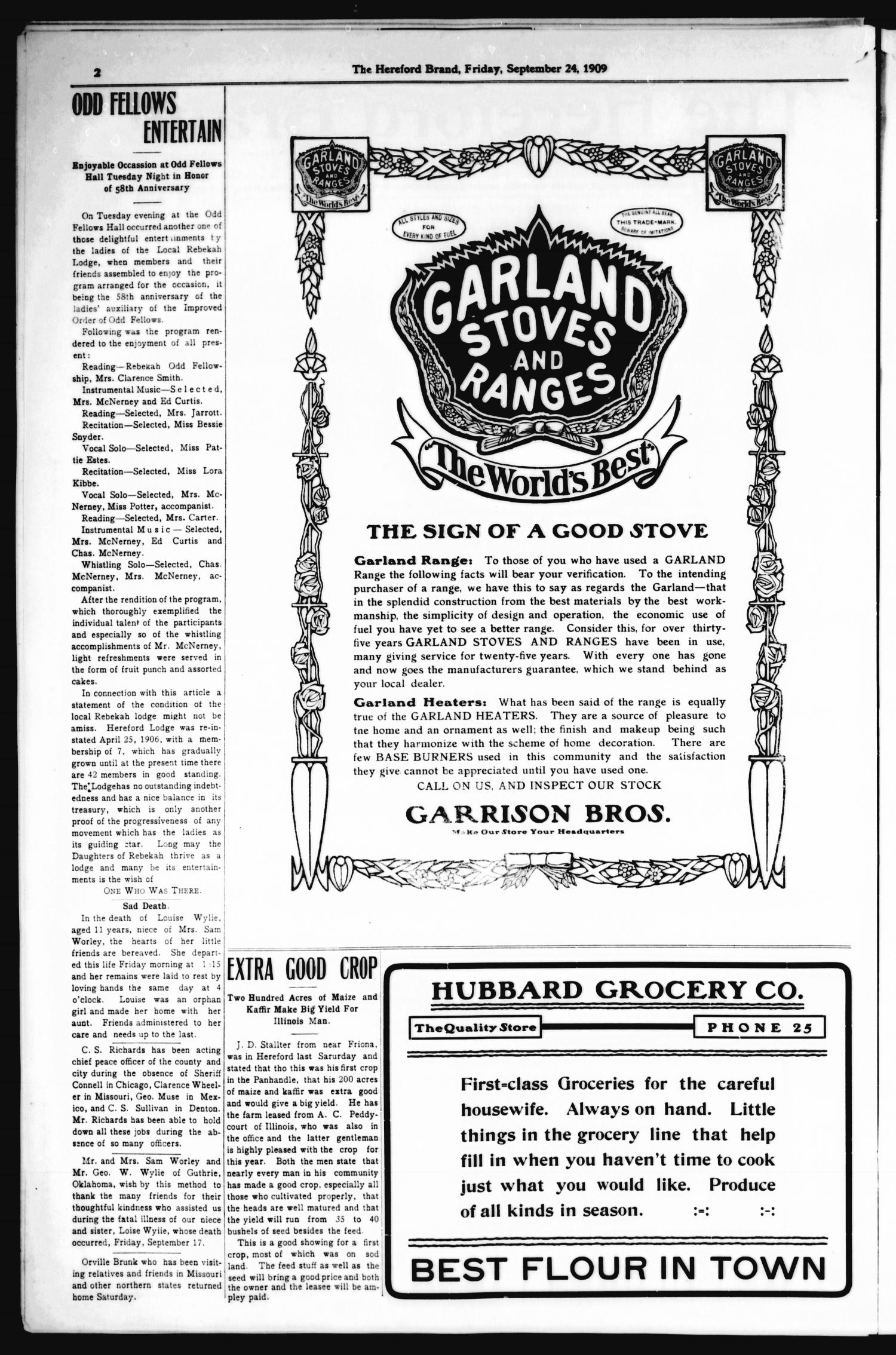 The Hereford Brand, Vol. 9, No. 33, Ed. 1 Friday, September 24, 1909
                                                
                                                    [Sequence #]: 2 of 12
                                                