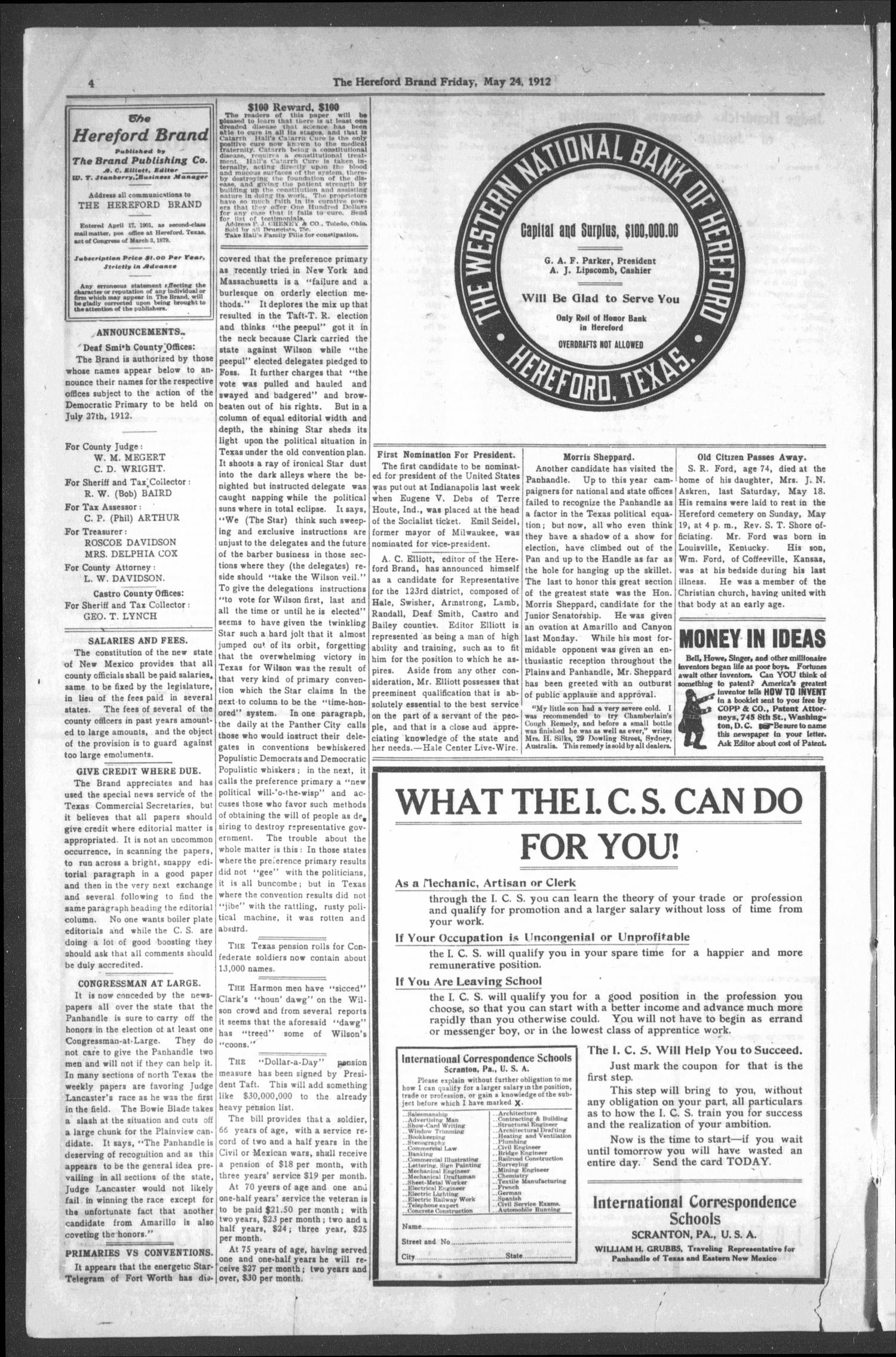 The Hereford Brand, Vol. 12, No. 16, Ed. 1 Friday, May 24, 1912
                                                
                                                    [Sequence #]: 4 of 8
                                                