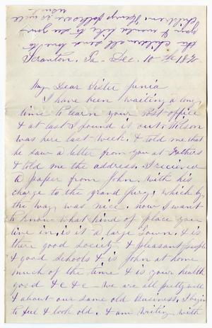 Primary view of [Letter from Sarah Hartly to Junia Roberts Osterhout, December 10, 1870]