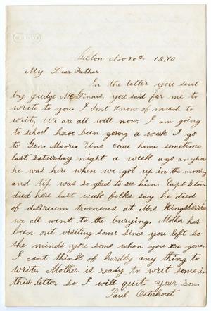 Primary view of [Letter from Paul and Junia Roberts Osterhout to John Patterson Osterhout, November 20, 1870]