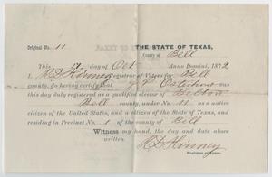 Primary view of object titled '[Elector Registration in Belton, Texas for John Patterson Osterhout]'.