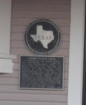 Primary view of object titled '[Texas Historical Commission Marker: Barron-Veazey House]'.